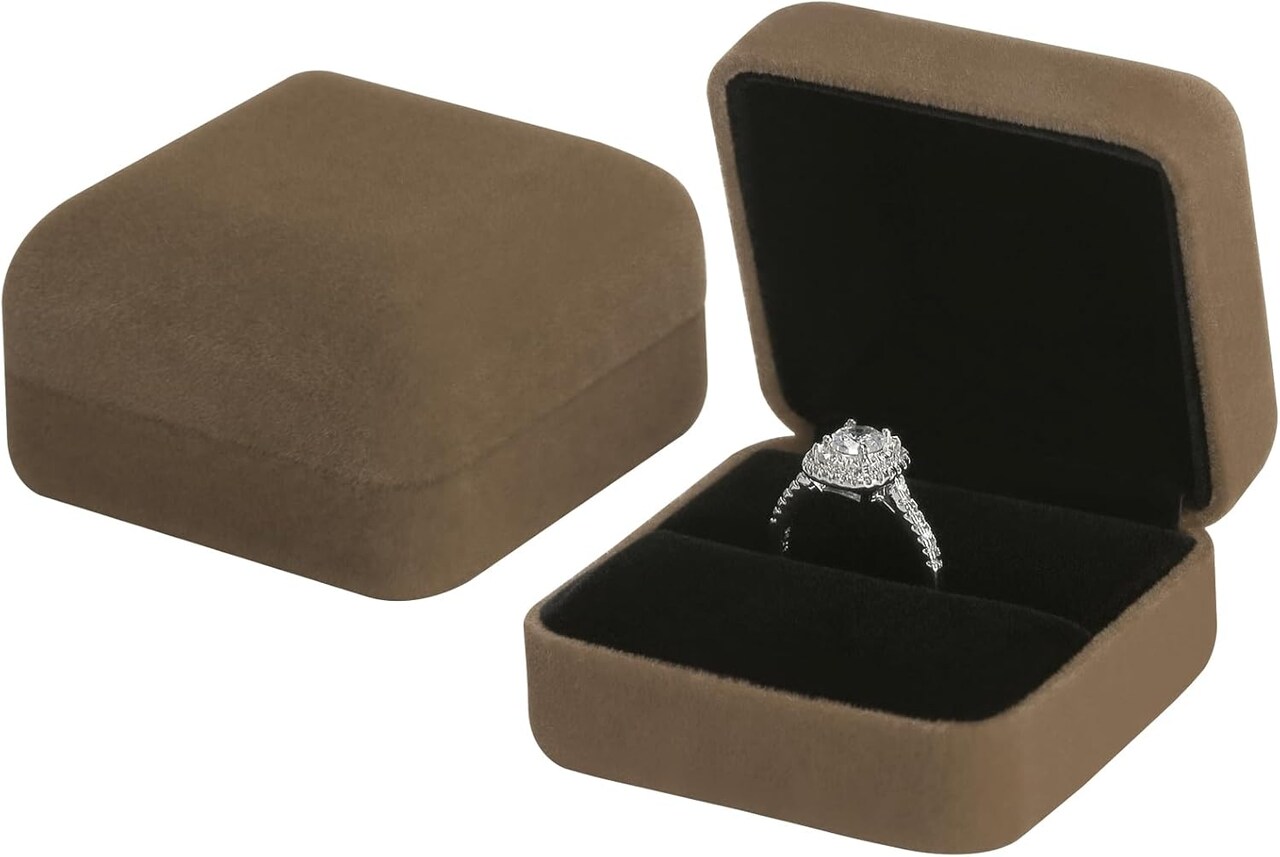 2-Piece Velvet Metal Ring Box Set – Elegant Engagement & Wedding Ring Holder for Women, Travel-Friendly Gift Box for Proposal, Anniversary, Bridal Party (Black)
